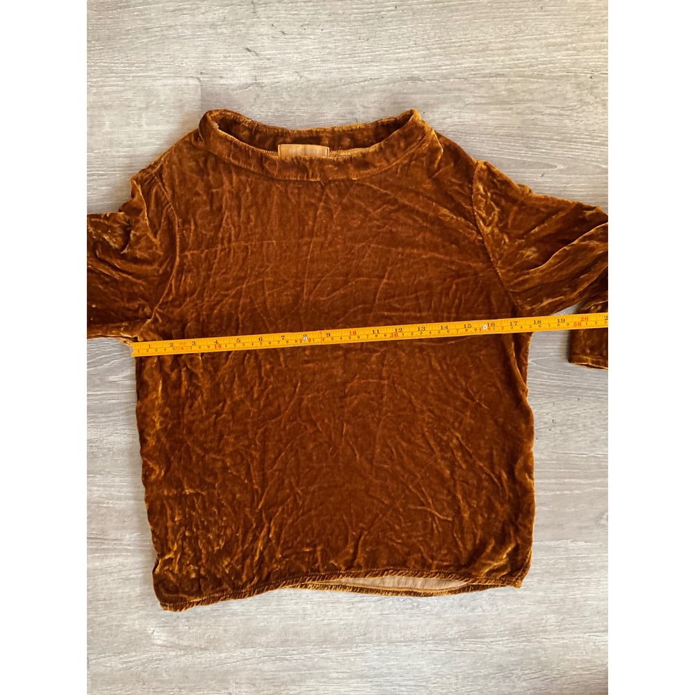 Cut Loose Women Silk Blend Velvet Mock Neck Top Burnt Mustard Gold XS USA Made - Picture 5 of 6
